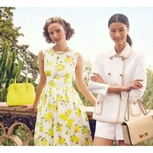 Kate Spade “Lyric” lemon print Fit & Flare Dress Womens Size 2 White Yellow